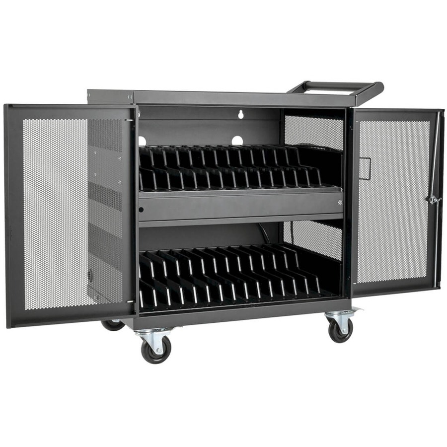 Multi-Device Charging Cart, 32 USB Ports, Ipad and Android Tablets, Wall-Mount Option, Black.