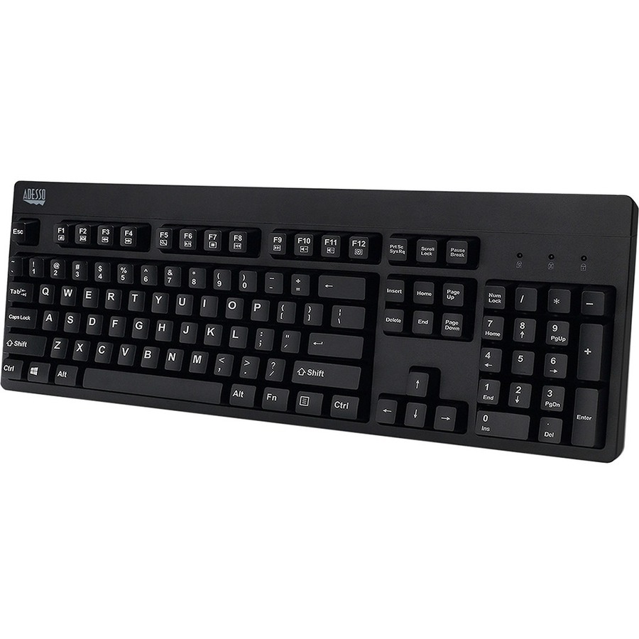 Adesso EasyTouch 630UB - Antimicrobial Waterproof Keyboard - Cable Connectivity - USB Interface - 104 Key Windows Key Hot Key(s) - English (US) - QWERTY Layout - MAC - Windows, Mac OS - Membrane Keyswitch - Black