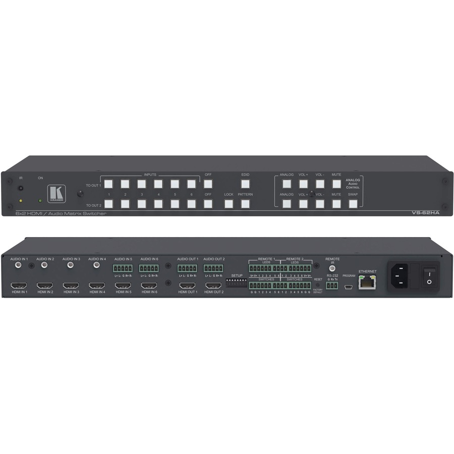 6X2 UHD HDMI MATRIX SWITCHER WITH ANALOG AUDIO SWITCHING