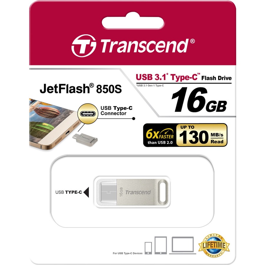 16GB, JF850,TYPE-C, USB3.0, SILVER - TS16GJF850S - DIMENSIONS: 33.46 MM X 12.5 M