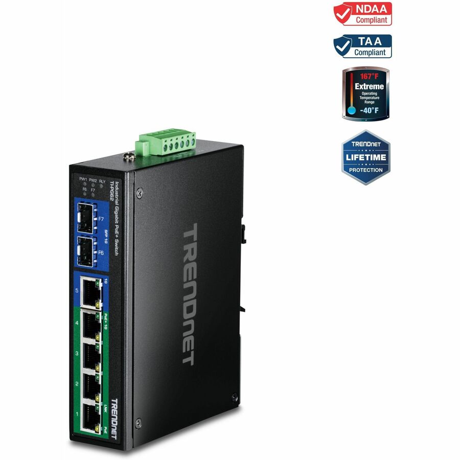 6-PORT HARDENED INDUSTRIAL GIGABIT POE+ SWITCH (5 GIGABIT / 1 SHARED SFP / 1 DED