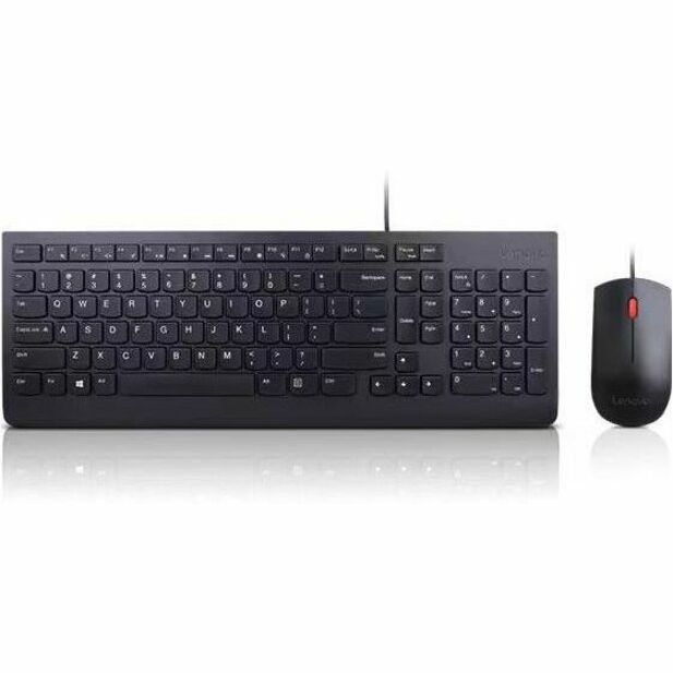 Lenovo Lenovo Essential Wired Combo Keyboard and Mouse (French Canadian 058) - USB Type A Membrane Cable Keyboard - 3 Key - French (Canada) - Black - USB Type A Cable Mouse - Optical - 1600 dpi - Scroll Wheel - Black - Symmetrical - Compatible with Notebo