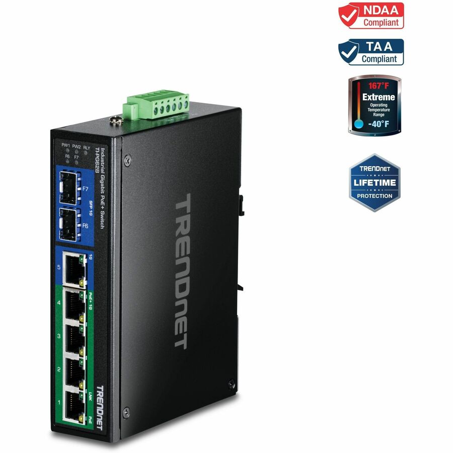 6-PORT HARDENED INDUSTRIAL GIGABIT POE+ SWITCH /W 2 SFP (BOOST VOLTAGE FROM 12/2