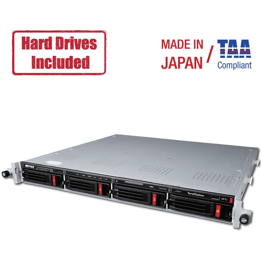 Serveur NAS Buffalo TeraStation 5410R de montage en rack 1U à 4 baies et 16 To - 4 disques durs de 4 To inclus (TS5410RN1604)