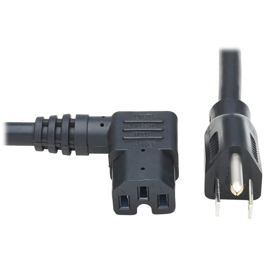 Power Cord, Nema 5-15p to Right-Angle C15 - Heavy-Duty, 15a, 125v, 14 Awg, 8 Ft. (2.43 M), Black
