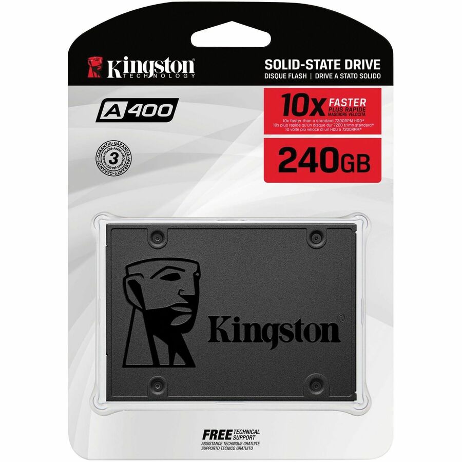 KINGSTON (A400) - Disque électronique 2,5 po de 240 Go | SATA3 6 Gbit/s | lecture séq. max. : 500 Mo/s, écriture séq. max. : 350 Mo/s
