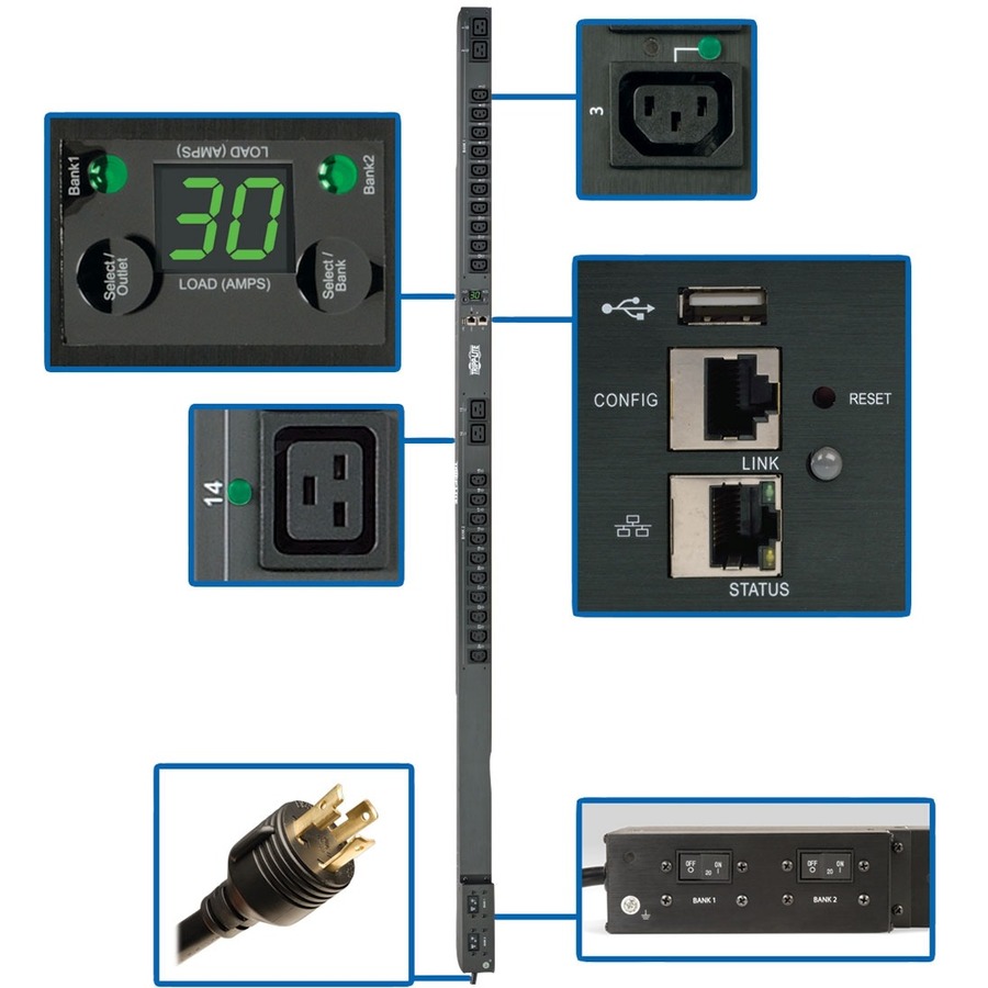 PDUMVR30HVNETLX - EATON 5.5KW SINGLE-PHASE SWITCHED PDU, OUTLET MONITORING, 208/