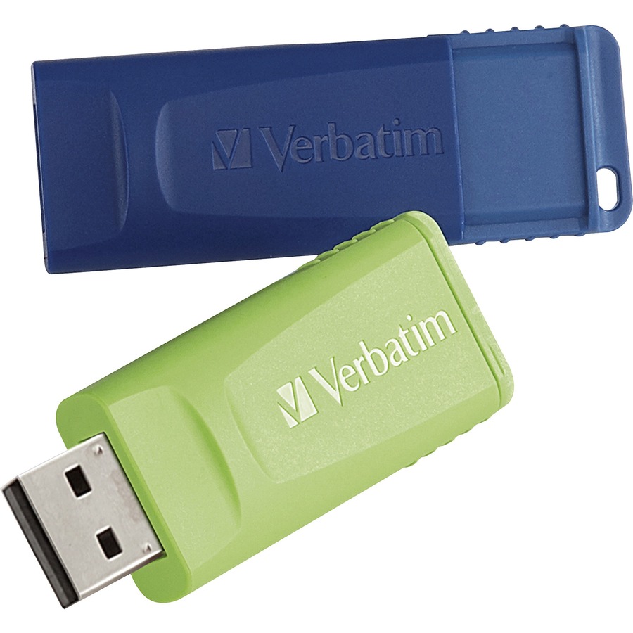 Flash Drive, Retractable, 64GB, 2/PK, Blue/Green