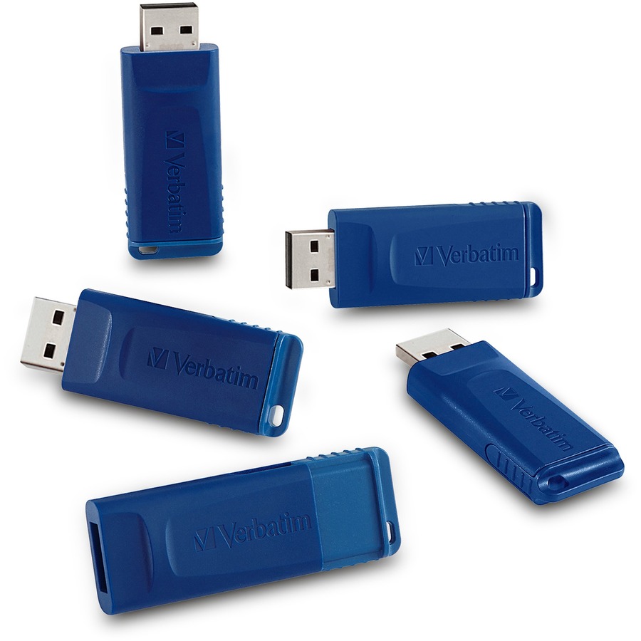 USB Flash Drive, Retractable, 16GB, 5/PK, Blue