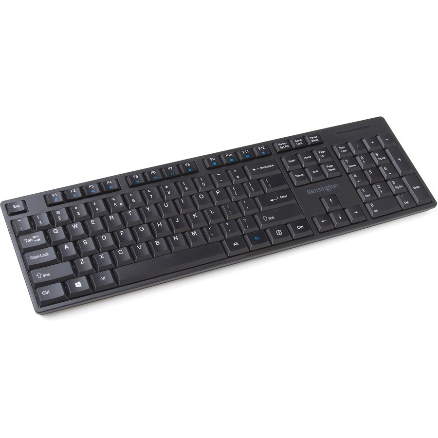 Kensington Pro Fit Low-Profile Wireless Keyboard - Wireless Connectivity - RF - USB Interface - QWERTY Layout - Computer - PC, Windows - Membrane Keyswitch - Black