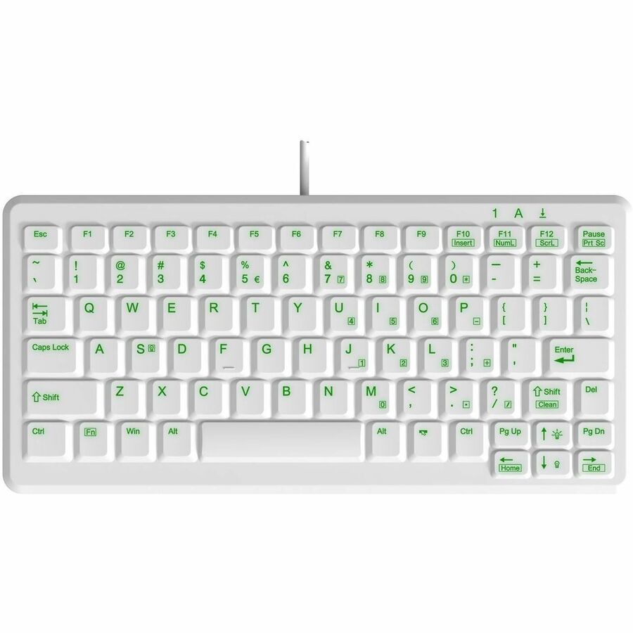MEDICAL, CLEANABLE, SEALED KEYBOARD WITH 82 KEYS. WHITE RUBBER, GREEN BACKLIGHTI