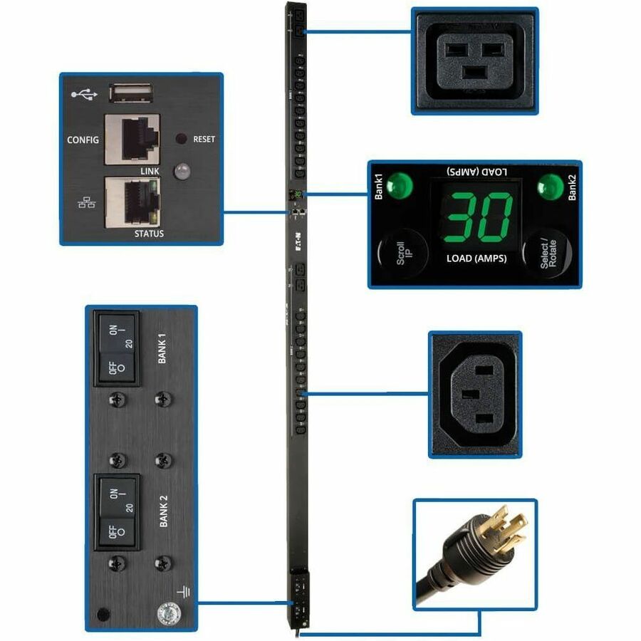 EATON 5.5KW SINGLE-PHASE SWITCHED PDU - LX INTERFACE, 208/230V OUTLETS (20 C13 &