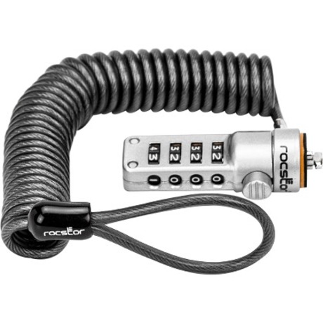 ROCBOLT PORTABLE SECURITY CABLE W/ COMBINATION LOCK SELF-COILING STEEL CABLE - R