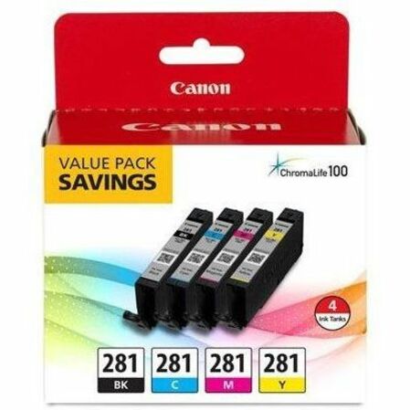 CLI-281 BLACK, CYAN, MAGENTA & YELLOW 4 INK PACK