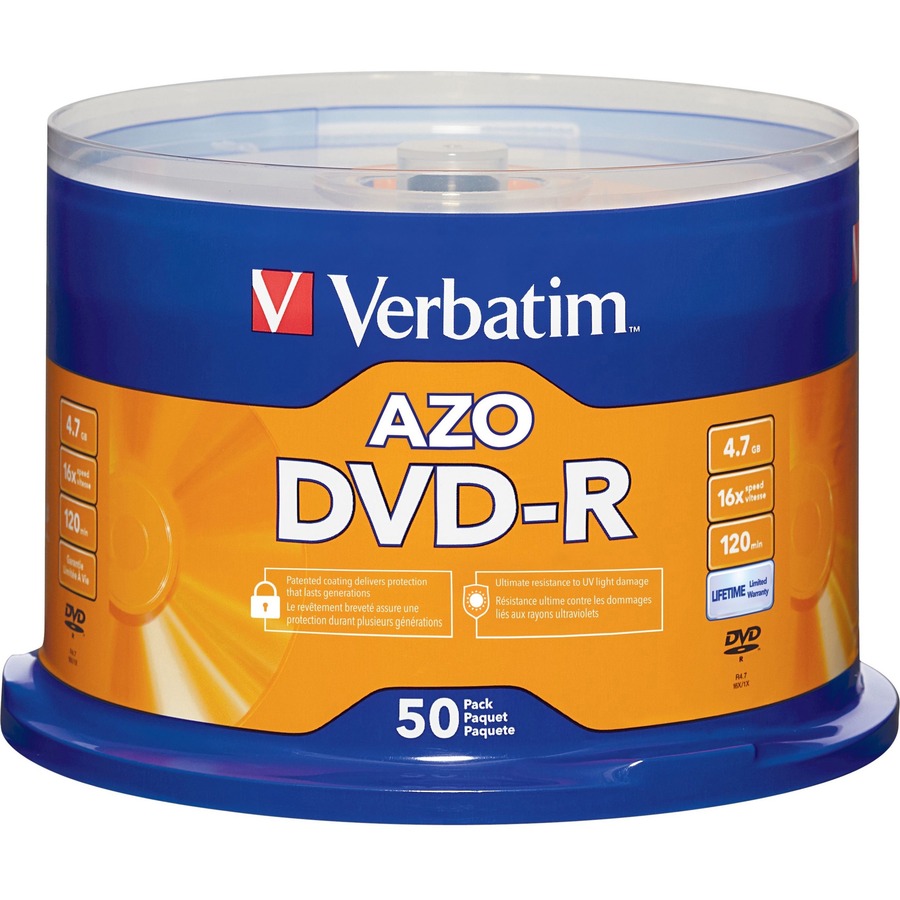 Verbatim DVD-R 16X 4,7 Go axe 50 paquets (95101)