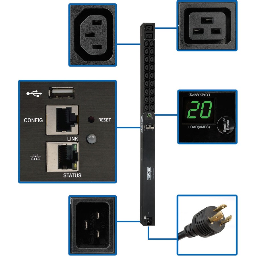 EATON 3.7KW SINGLE-PHASE 208/230V MONITORED PDU - LX PLATFORM, 18 C13, 2 C19 OUT