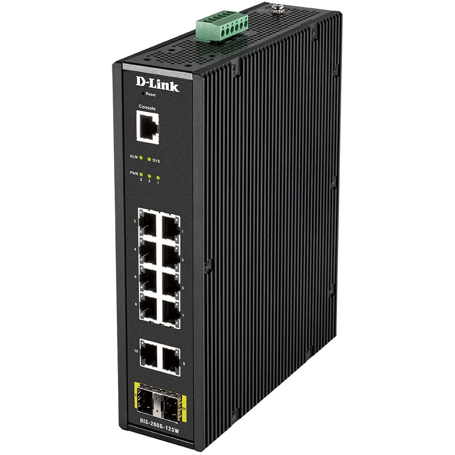 12-PORT GIGABIT INDUSTRIAL SMART MANAGED SWITCH WITH 10 1000BASE-T PORTS AND 2 SFP PORTS OPERATING TEMP UP TO 75 deg C DIN RAIL