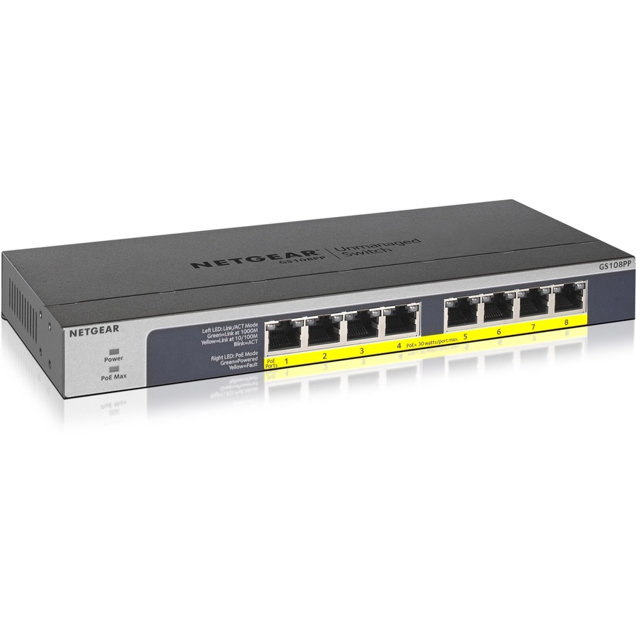NETGEAR (GS108PP-100NAS) Commutateur non géré PoE+ Ethernet Gigabit à 8 ports