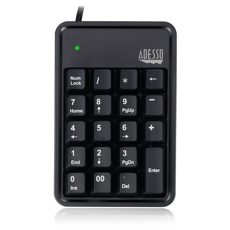 Adesso 19-Key Mechanical Keypad with 3-Port USB Hub - Cable Connectivity - USB Interface - 19 Key - Rugged - Notebook - Windows, Mac OS - Mechanical Keyswitch - Black