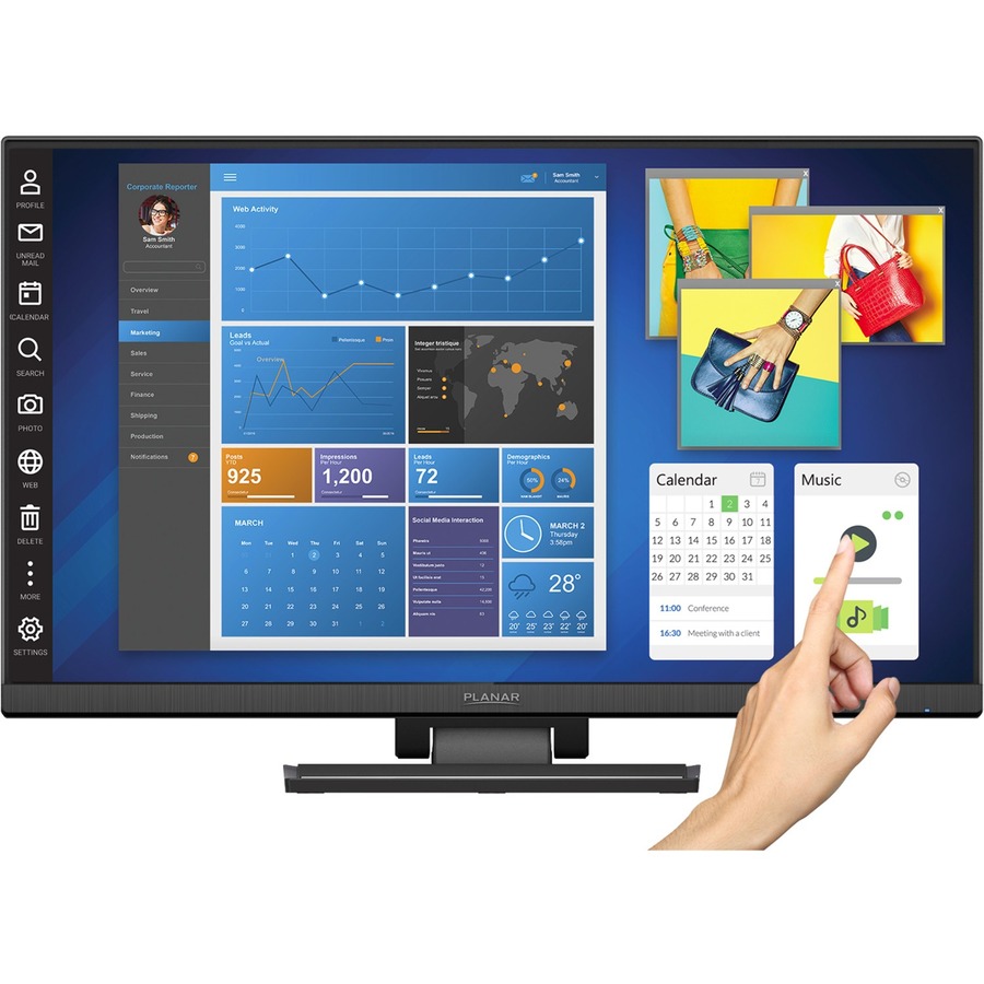 Planar Helium PCT2435 LCD Touchscreen Monitor - 16:9 - 14 ms - 23.8" Viewable - Projected Capacitive - Multi-touch Screen - 1920 x 1080 - Full HD - 16.7 Million Colors - 1,000:1 - 250 cd/m&#178; - Edge LED Backlight - Speakers - HDMI - USB - VGA - Black -