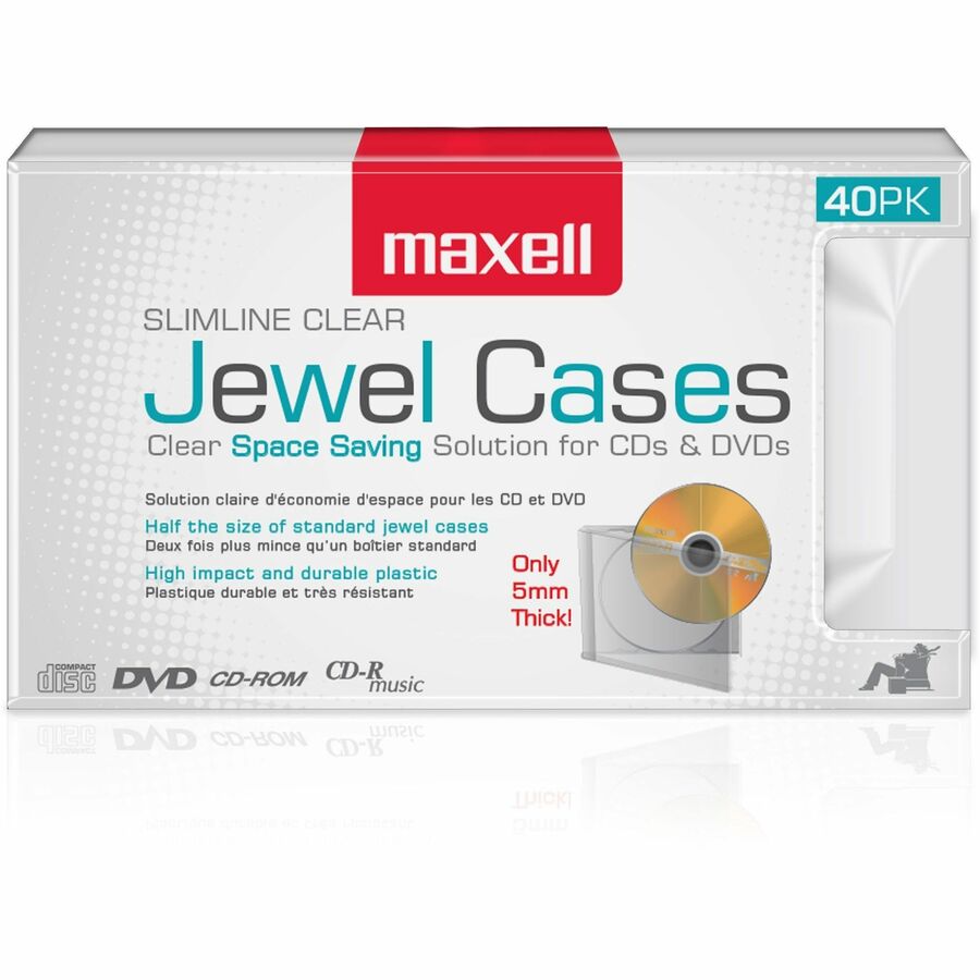 CD/DVD HARD PLASTIC JEWELCASE, SLIM 5MM CLEAR 40PK