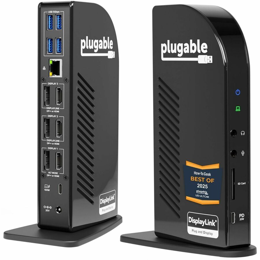PLUGABLE 4K USB C DOCKING STATION TRIPLE MONITOR WITH 100W CHARGING, USB C DOCK