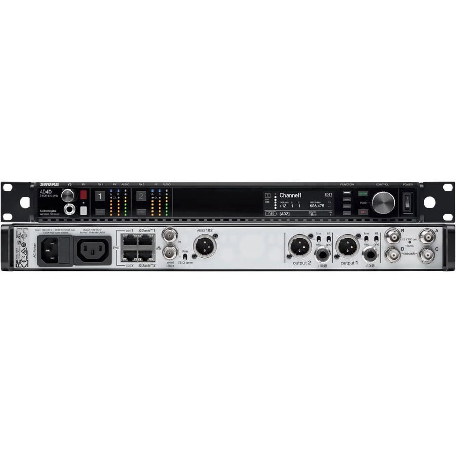 DUAL-CHANNEL RECEIVER. INCLUDES LOCKING POWER AND JUMPER CABLES, BNC BULKHEAD AD