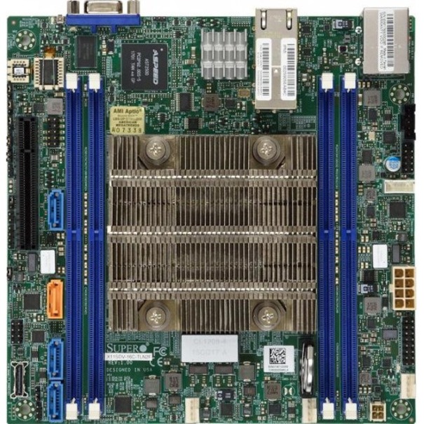 Carte mère de serveur intégrée CPU Supermicro X11SDV-16C+-TLN2F - avec processeur Intel Xeon D-2183IT 16 c?urs et 32 threads - Refroidissement actif du CPU - 2x 10GbE mini-ITX (MBD-X11SDV-16C+-TLN2F-O)