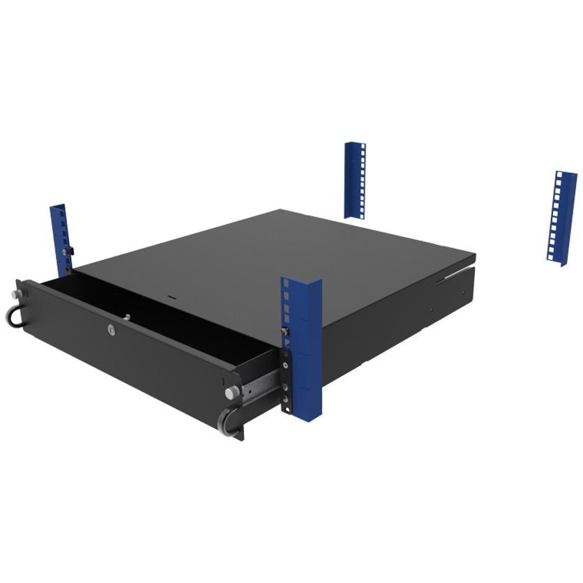 2U TALL LOCKABLE RACKMOUNT DRAWER: 18IN DEEP; 25 LB WEIGHT CAPACITY, MOUNTING DE