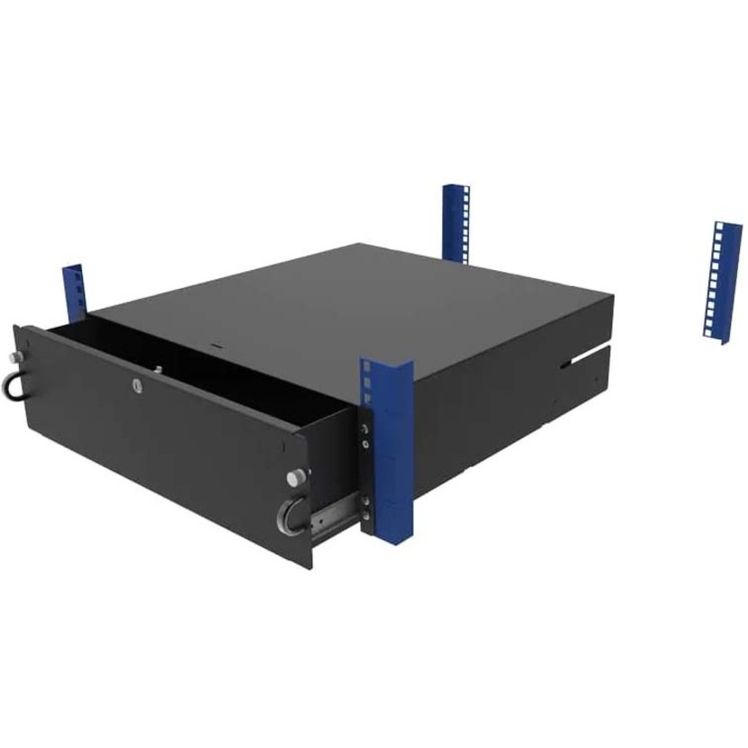 3U TALL LOCKABLE RACKMOUNT DRAWER: 18IN DEEP; 25 LB WEIGHT CAPACITY, MOUNTING DE