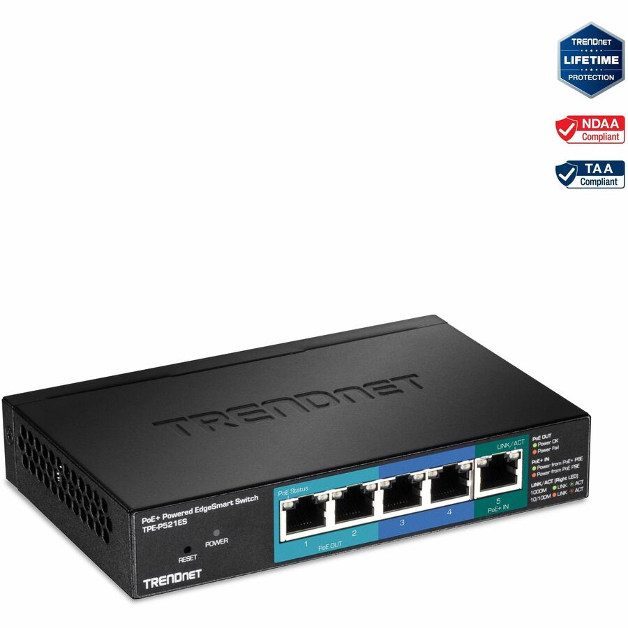 TRENDnet TPE-P521ES 5-Port Gigabit PoE+ Switch | EdgeSmart, Powered