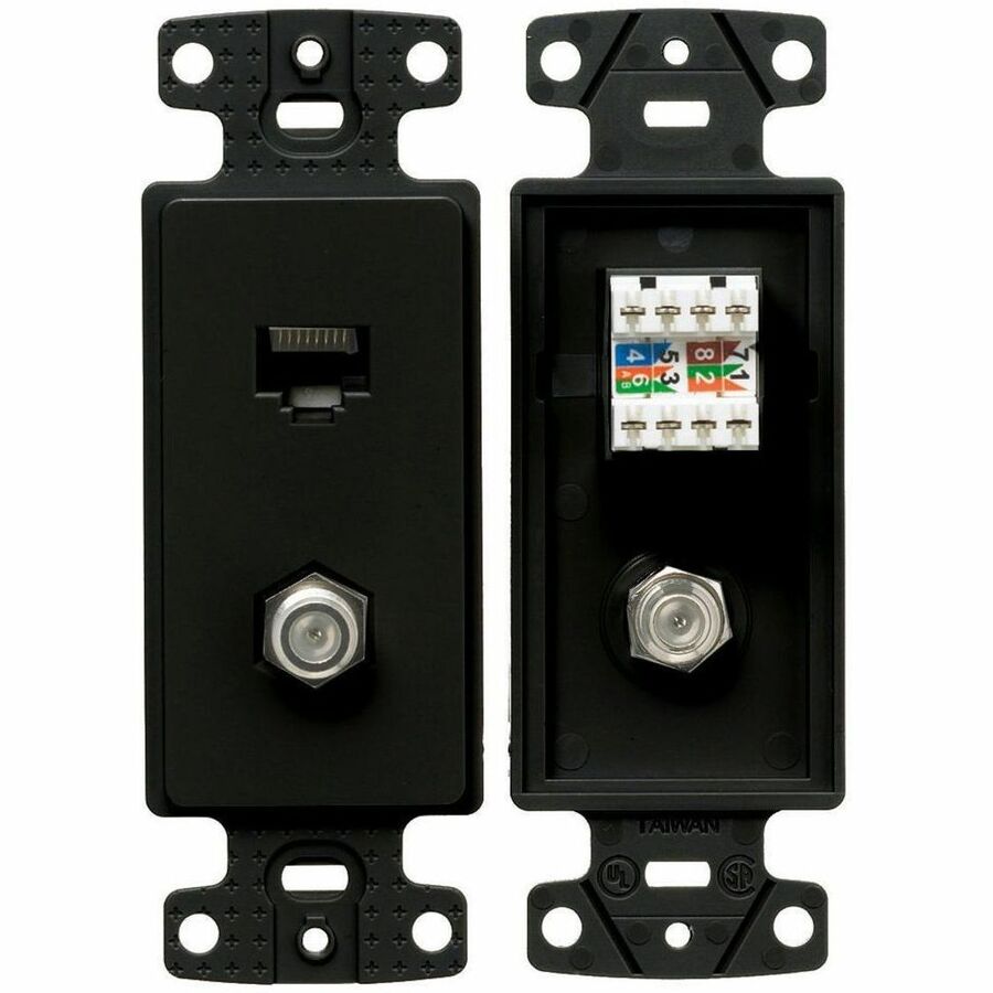 PLATE, FRAME,W/F-CONN & CAT5E JACK,BK