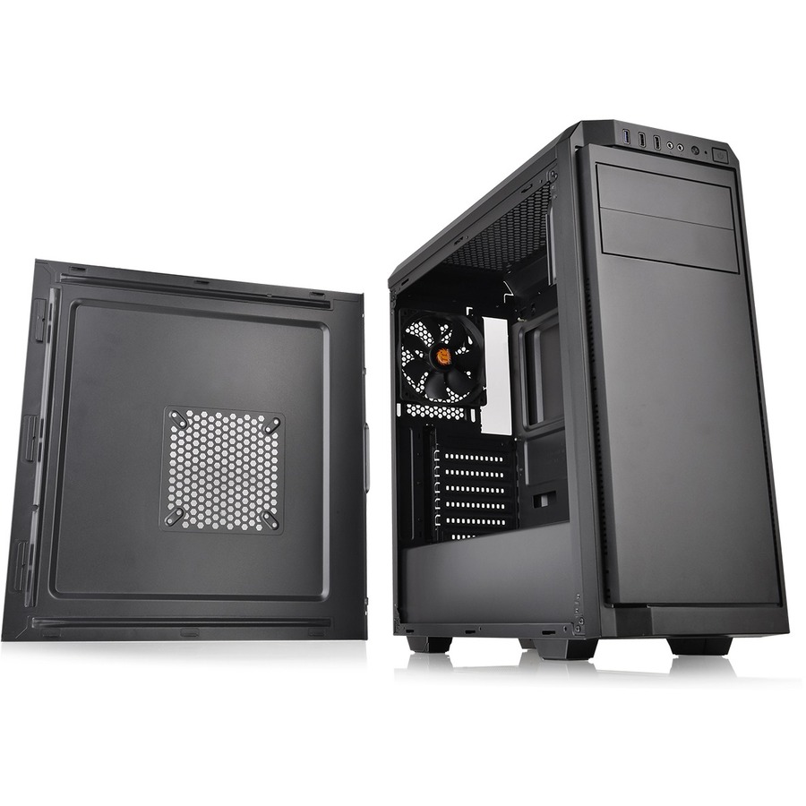 THE V100 MID TOWER CASE FEATURES ONE PREINSTALLED 120MM FAN, A PERFORATED SIDE P