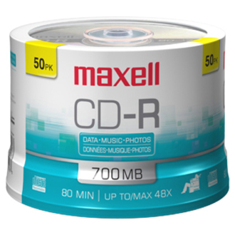 Maxell Support CD enregistrable - CD-R - 700 Mo - 50 Pack Broche - 120 mm - 1.33 Heure Temps maximum d'enregistrement