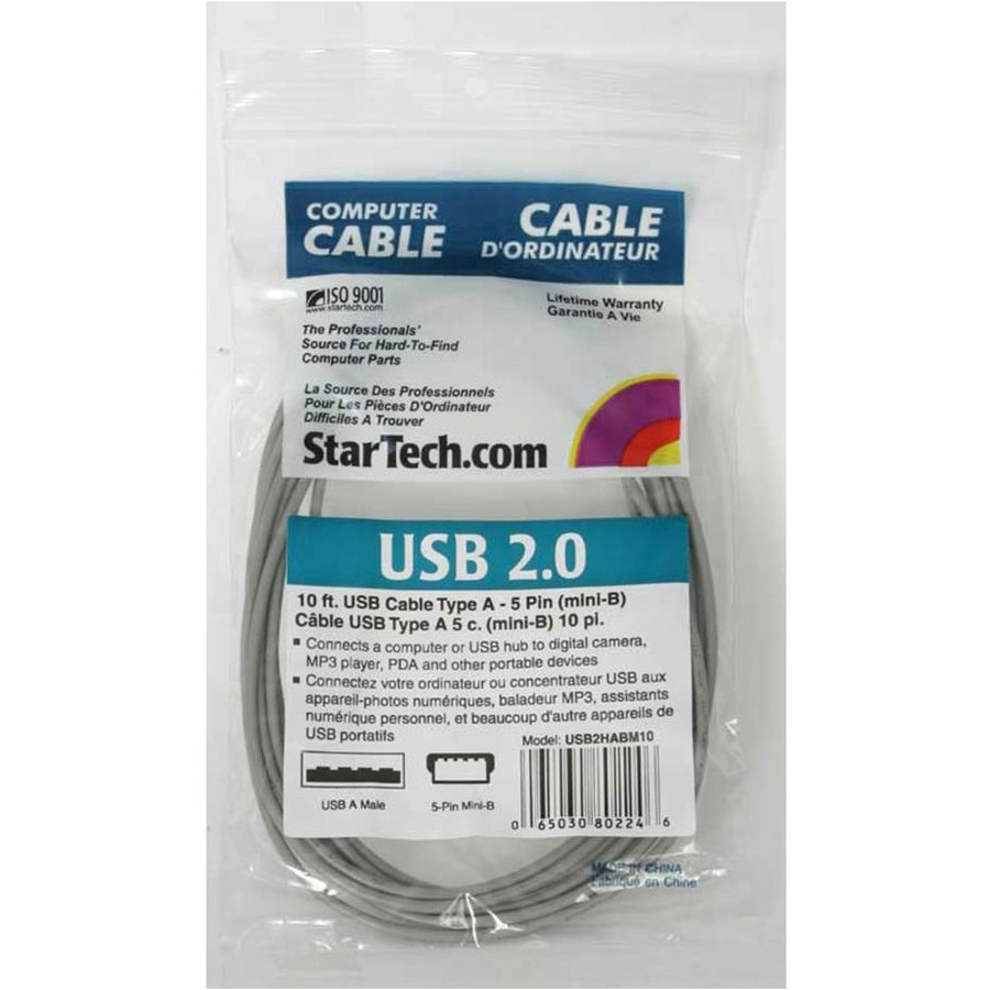 StarTech Mini USB 2.0 Cable Gray - 10 ft. (USB2HABM10)
