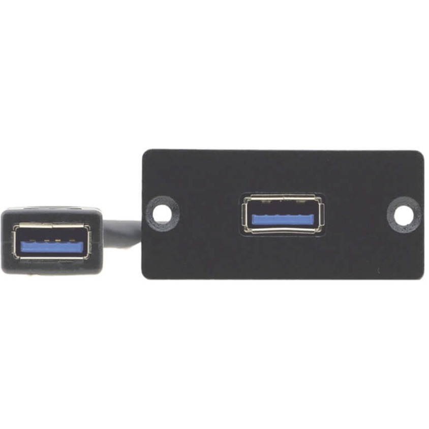 THE WU3 AA IS A SINGLE, BLACK WALL PLATE INSERT WITH ONE USB 3.0 TYPE A PORT AND