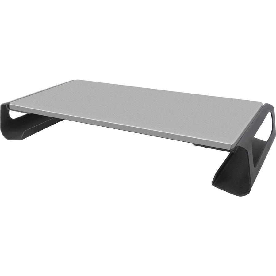 CONTEMPORARY MONITOR RISER. ELEGANT COMBINATION OF STEEL AND MDF. GRAY AND BLACK