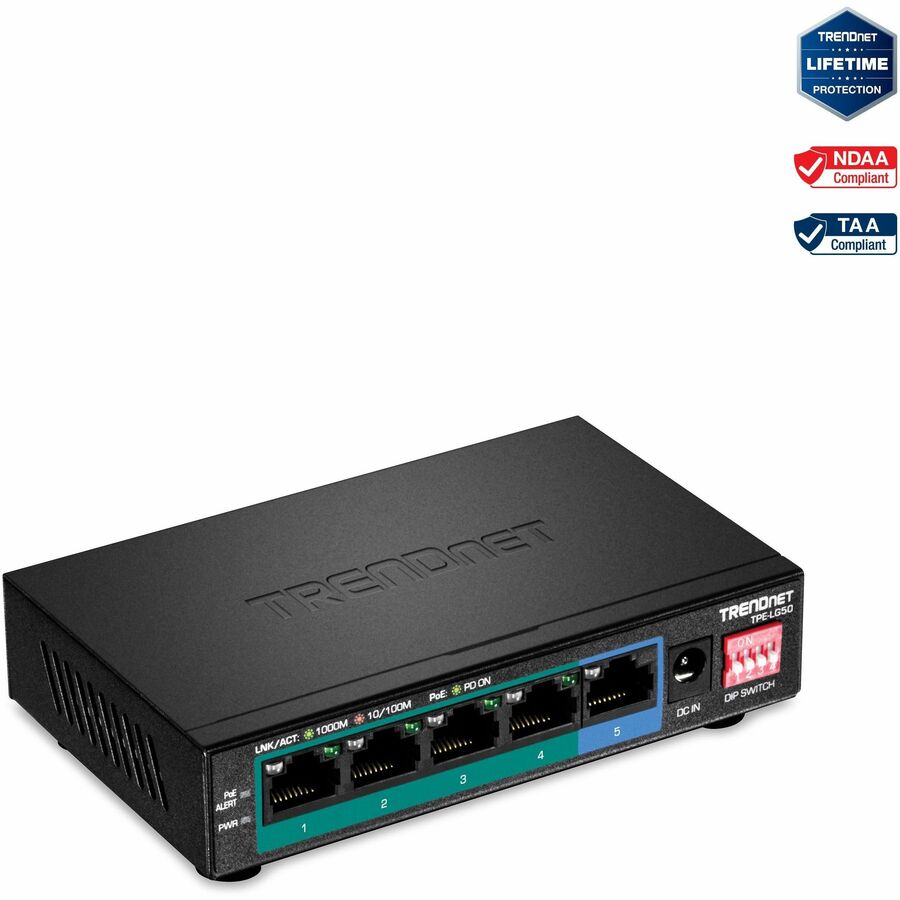 TRENDnet TPE-LG50 5-Port Gigabit PoE+ Switch | Long Range, Compact