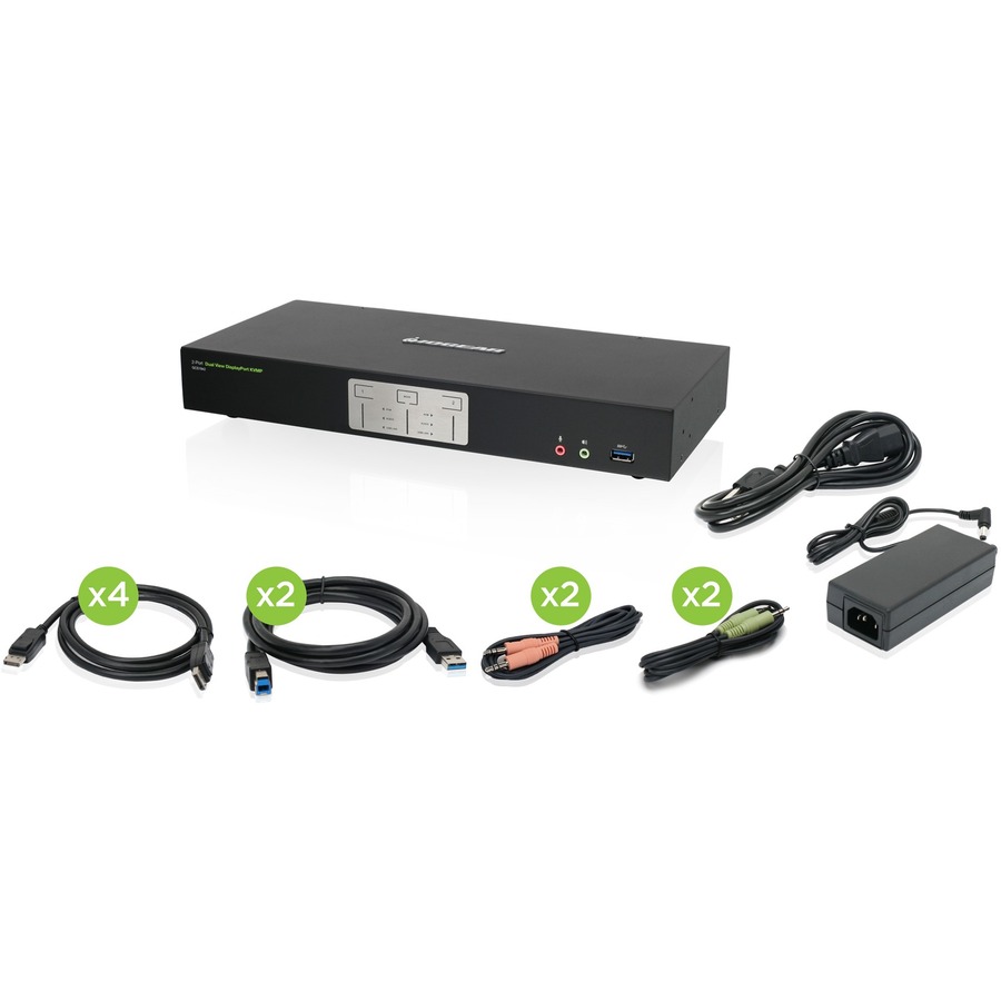 2-PORT 4K DUAL VIEW DISPLAYPORT KVMP WITH USB 3.0 HUB AND AUDIO (TAA) TAA COMPLI