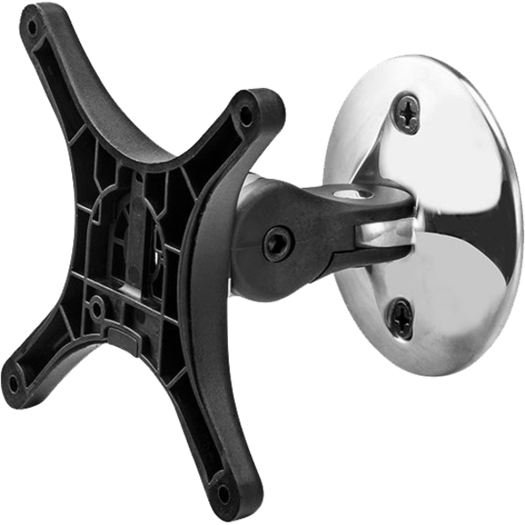 THE SHORT ARM SWIVELS AND ROTATES LANDSCAPE-PORTRAIT SMOOTHLY WITH FINGERTIP ADJ