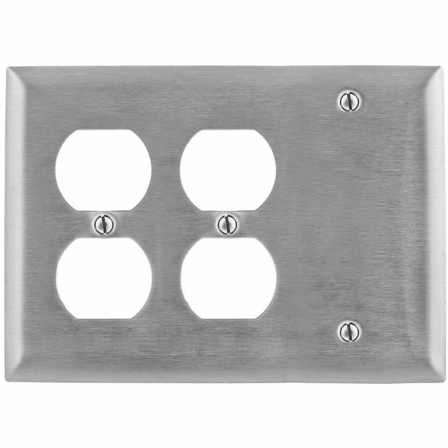 WALLPLATE, 3-G, DUP/DUP/BLANK, SS