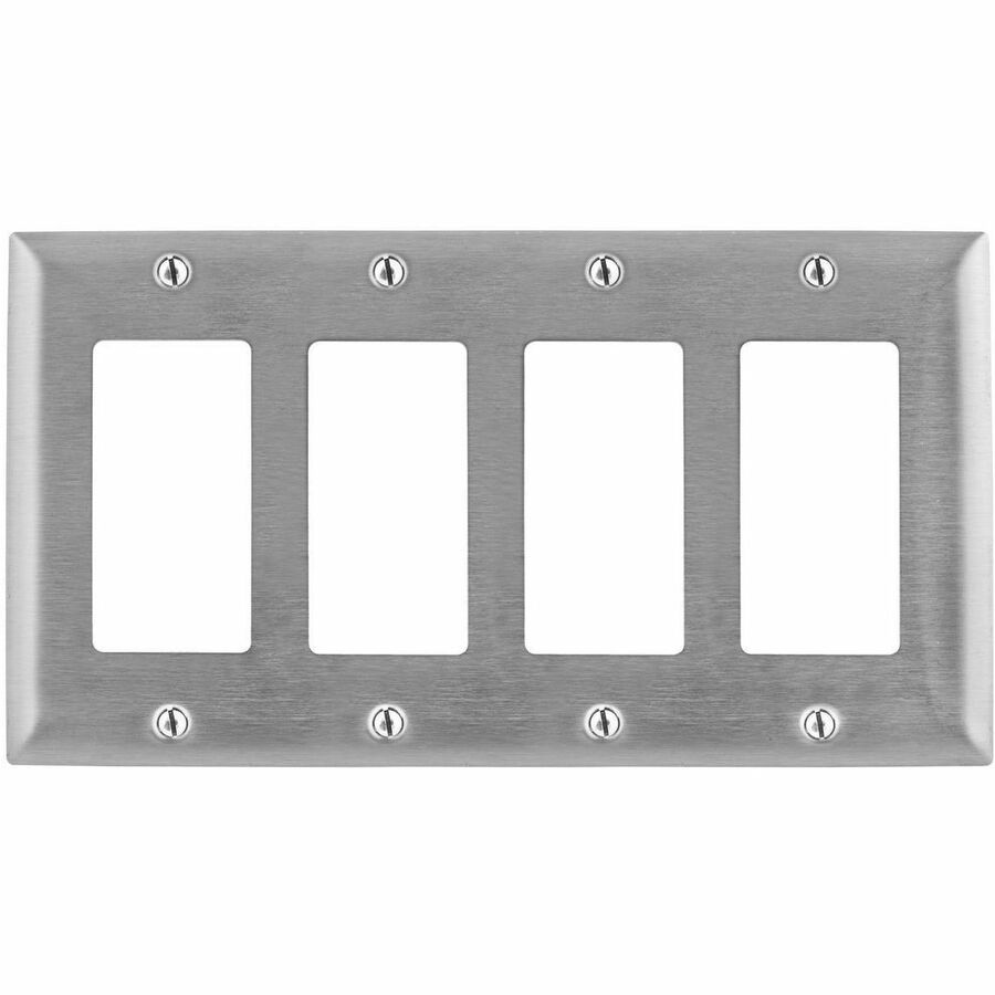 WALLPLATE, 4-G, GFCI, SS