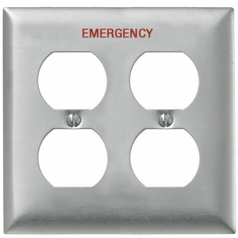 WALLPLATE, 2-G, DUP, EMERGENCY, SS