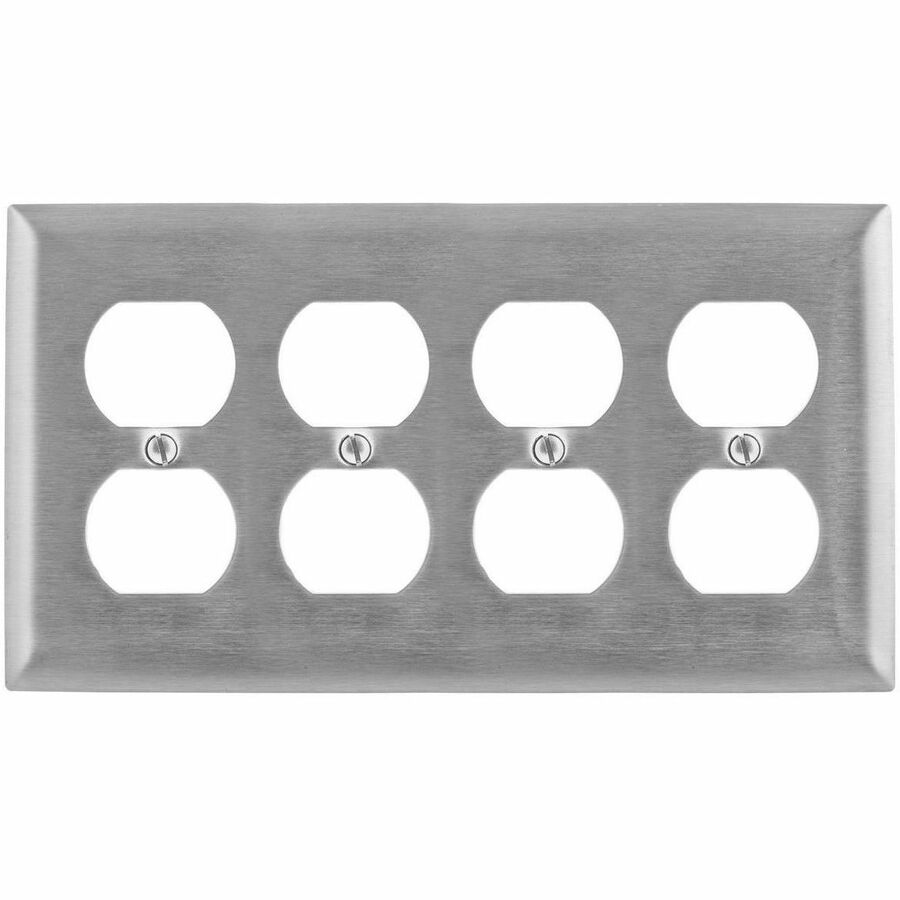 WALLPLATE, 4-G, DUP, SS, STRAP MT
