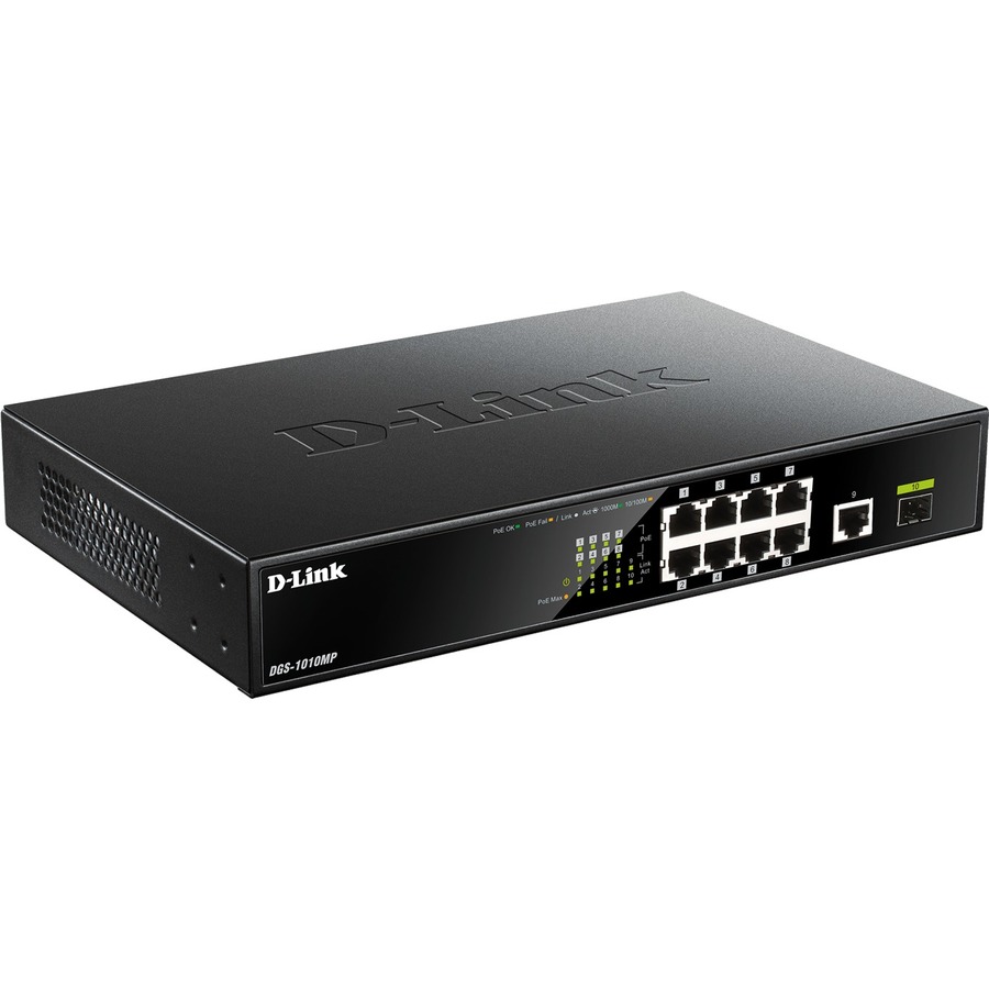 Commutateur Ethernet D-Link DGS-1010MP 8 Ports - 8 Ports - 2 Couche support&eacute;e - Modulaire - Paire torsad&eacute;e, Fibre Optique - 1U Haut - Bureau, Montable en rack - À vie Garatie limit&eacute;e