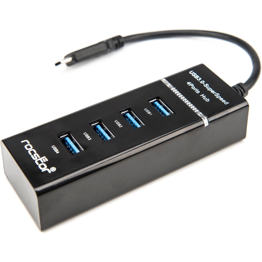 ROCSTOR PREMIUM SLIM PORTABLE 4 PORT HUB - USB-C TO 4X USB-A SLIM HUB - USB 3.0