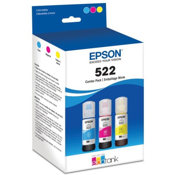 EPSON (T522) - Ensemble de 3 bouteilles d'encre de couleur EcoTank pour ET-2720 et ET-4700