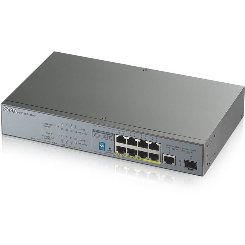 GS1300-10HP - 8-PORT GIGABIT POE+ L2 UNMANAGED SWITCH (130W) W/RJ45+SFP UPLINKS