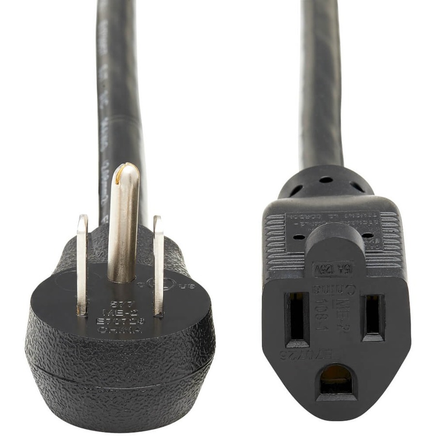 Power Extension Cord, Right-Angle Nema 5-15p to Nema 5-15r - 13a, 120v, 16 Awg, 1 Ft. (0.31 M), Black
