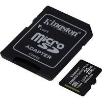 Kingston Canvas Select Plus, 32GB microSDHC Memory Card with Adapter, Class 10, UHS-I, U1, V10, A1, Up to 100MB/s Read  (SDCS2/32GBCR)